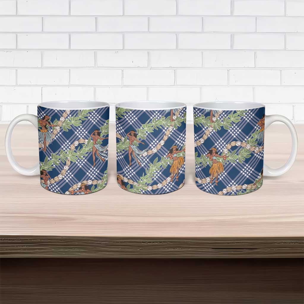 Navy Blue Palaka Hula Girls Seamless Hawaii Aloha Ceramic Mug - Polynesian Pride