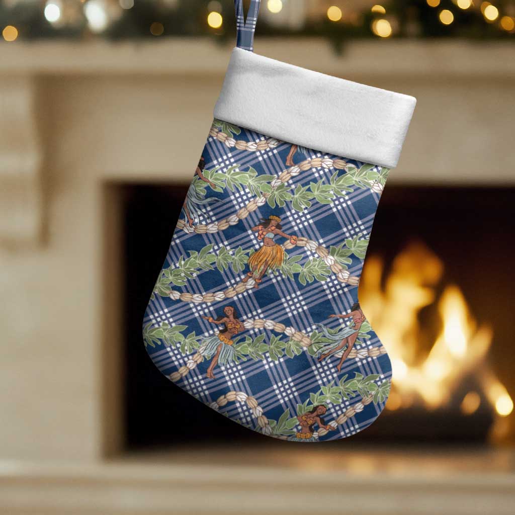 Navy Blue Palaka Hula Girls Seamless Hawaii Aloha Christmas Stocking - Polynesian Pride