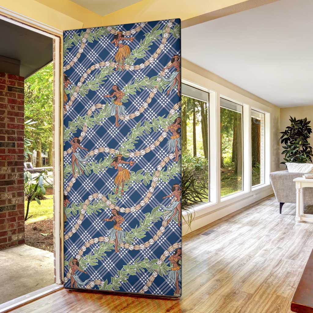 Navy Blue Palaka Hula Girls Seamless Hawaii Aloha Door Cover LT7 - Polynesian Pride