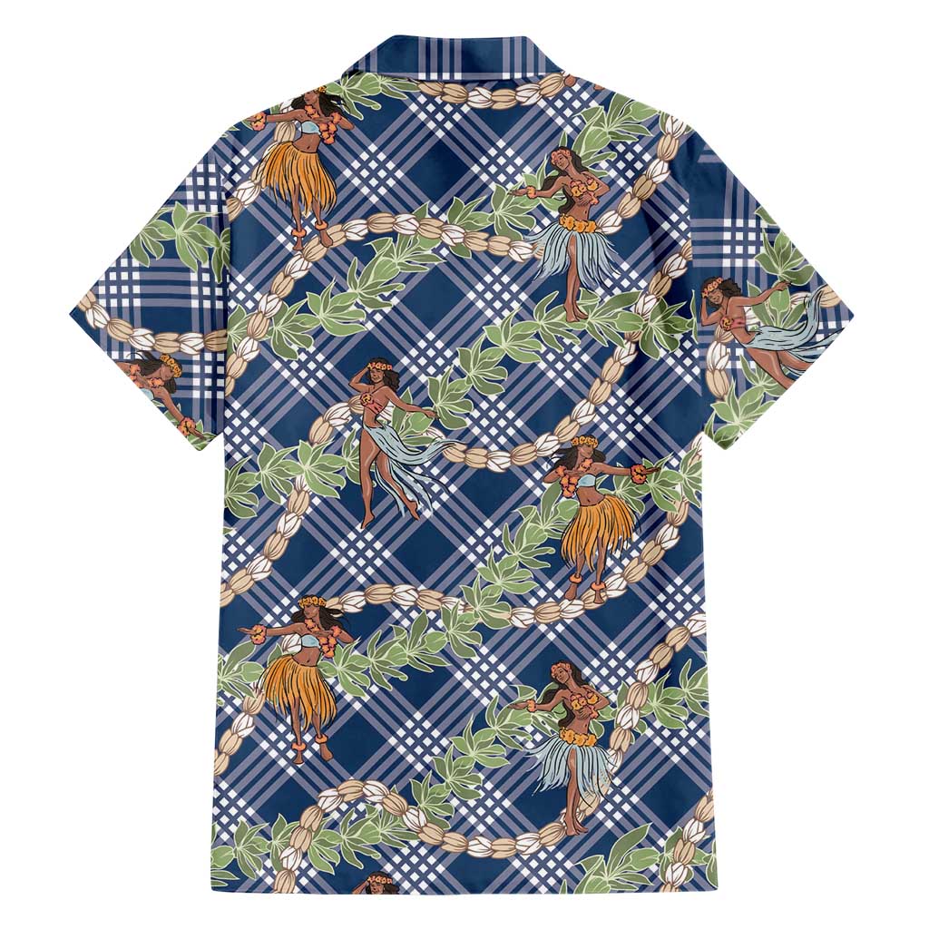 Navy Blue Palaka Hula Girls Seamless Hawaii Aloha Family Matching Mermaid Dress and Hawaiian Shirt - Polynesian Pride