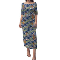 Navy Blue Palaka Hula Girls Seamless Hawaii Aloha Family Matching Puletasi and Hawaiian Shirt - Polynesian Pride