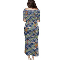Navy Blue Palaka Hula Girls Seamless Hawaii Aloha Family Matching Puletasi and Hawaiian Shirt - Polynesian Pride