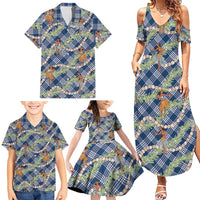 Navy Blue Palaka Hula Girls Seamless Hawaii Aloha Family Matching Summer Maxi Dress and Hawaiian Shirt - Polynesian Pride
