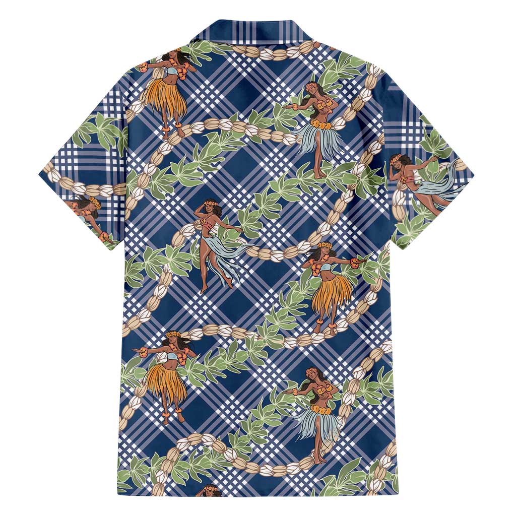 Navy Blue Palaka Hula Girls Seamless Hawaii Aloha Family Matching Summer Maxi Dress and Hawaiian Shirt - Polynesian Pride