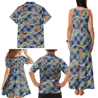 Navy Blue Palaka Hula Girls Seamless Hawaii Aloha Family Matching Tank Maxi Dress and Hawaiian Shirt - Polynesian Pride