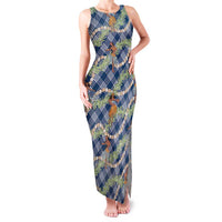 Navy Blue Palaka Hula Girls Seamless Hawaii Aloha Family Matching Tank Maxi Dress and Hawaiian Shirt - Polynesian Pride