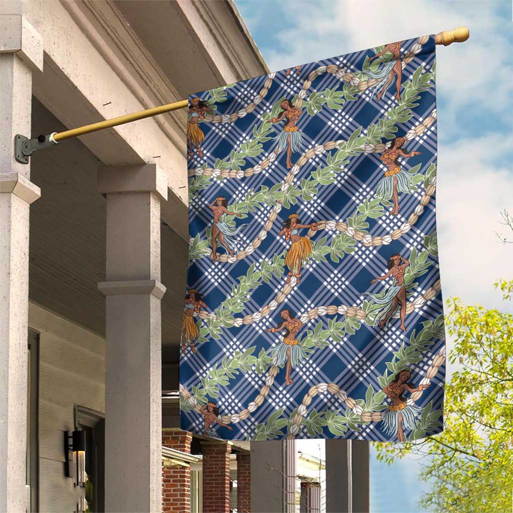 Navy Blue Palaka Hula Girls Seamless Hawaii Aloha Garden Flag - Polynesian Pride