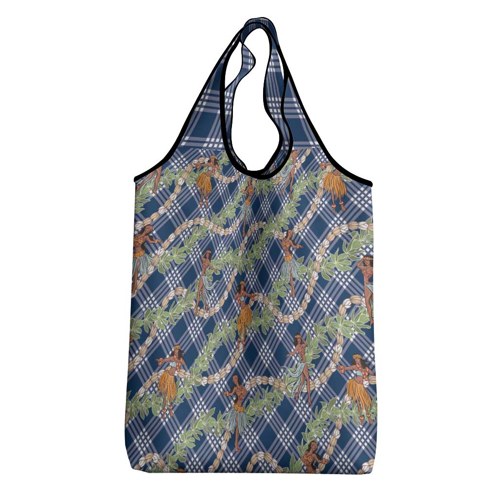 Navy Blue Palaka Hula Girls Seamless Hawaii Aloha Grocery Bag LT7 - Polynesian Pride