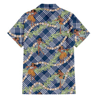 Navy Blue Palaka Hula Girls Seamless Hawaii Aloha Hawaiian Shirt - Polynesian Pride