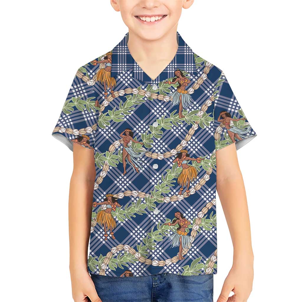 Navy Blue Palaka Hula Girls Seamless Hawaii Aloha Hawaiian Shirt - Polynesian Pride