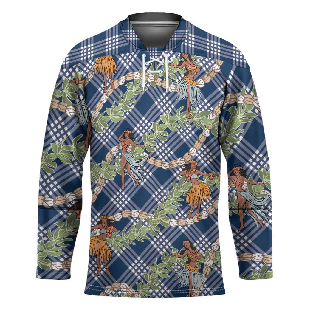 Navy Blue Palaka Hula Girls Seamless Hawaii Aloha Hockey Jersey - Polynesian Pride