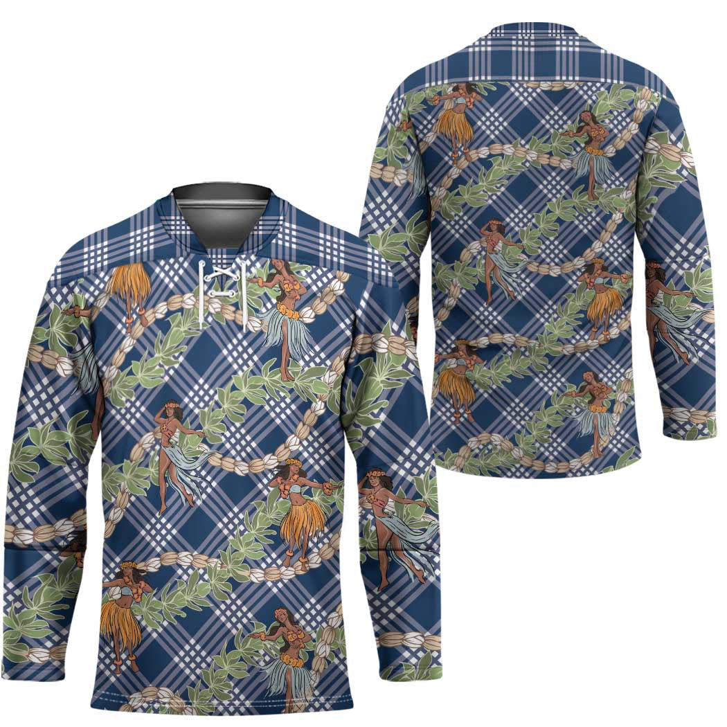 Navy Blue Palaka Hula Girls Seamless Hawaii Aloha Hockey Jersey - Polynesian Pride