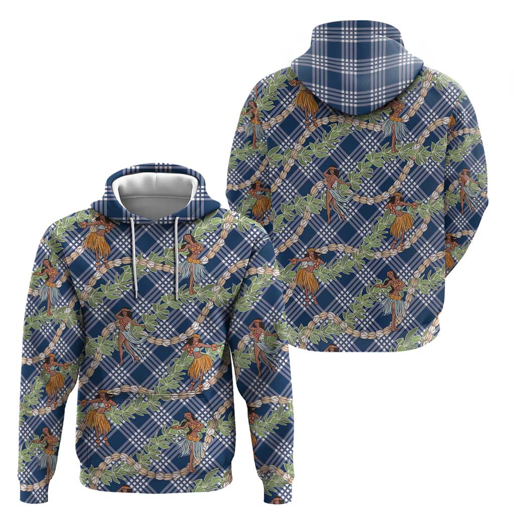 Navy Blue Palaka Hula Girls Seamless Hawaii Aloha Hoodie - Polynesian Pride