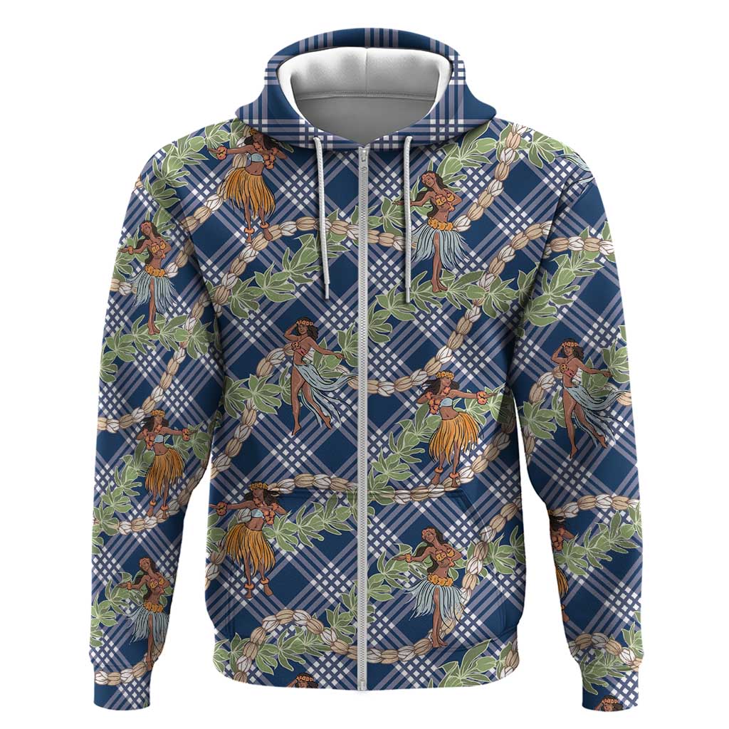 Navy Blue Palaka Hula Girls Seamless Hawaii Aloha Hoodie - Polynesian Pride