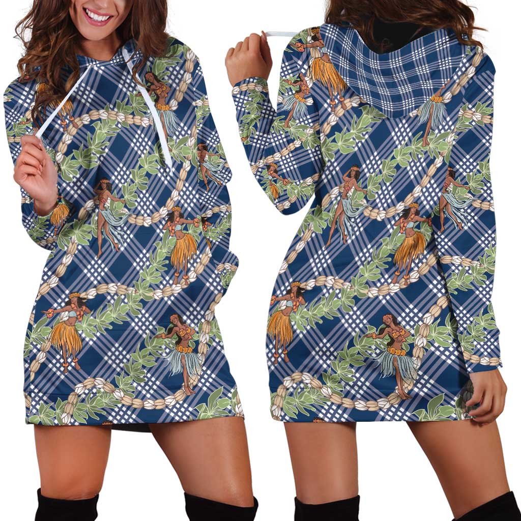 Navy Blue Palaka Hula Girls Seamless Hawaii Aloha Hoodie Dress LT7 - Polynesian Pride