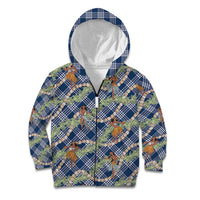 Navy Blue Palaka Hula Girls Seamless Hawaii Aloha Kid Hoodie - Polynesian Pride