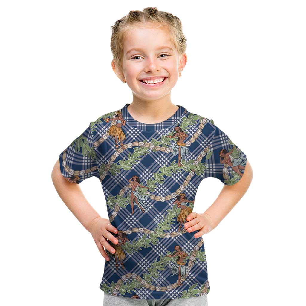 Navy Blue Palaka Hula Girls Seamless Hawaii Aloha Kid T Shirt LT7 Navy Blue - Polynesian Pride