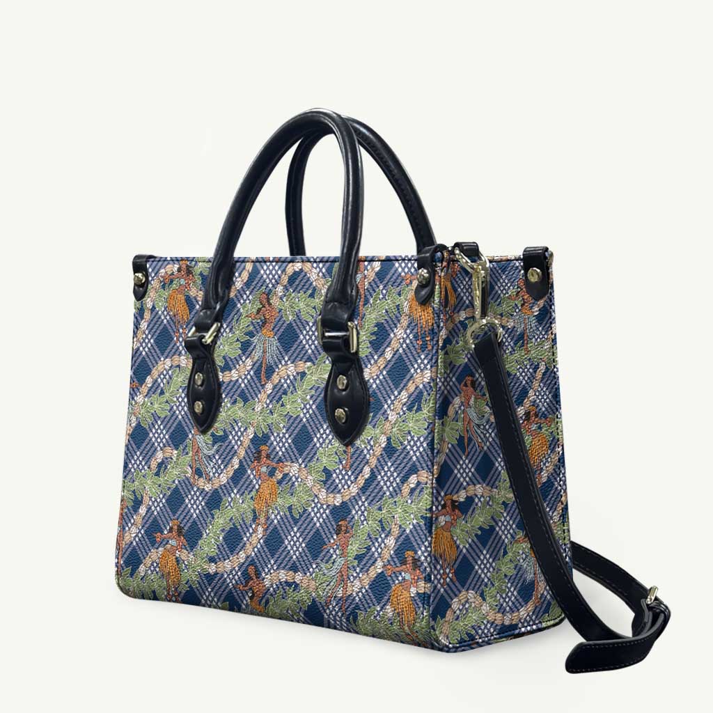 Navy Blue Palaka Hula Girls Seamless Hawaii Aloha Leather Bag - Polynesian Pride