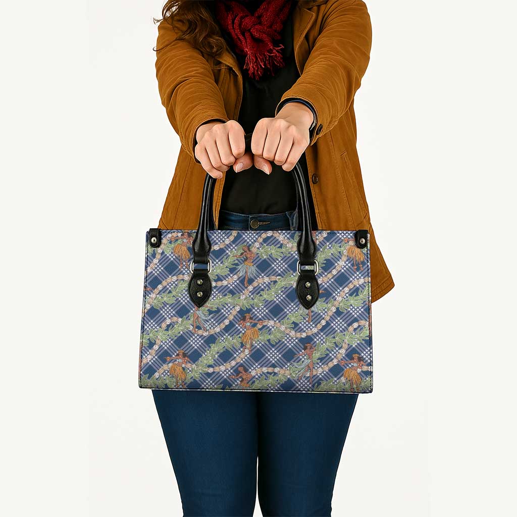 Navy Blue Palaka Hula Girls Seamless Hawaii Aloha Leather Bag - Polynesian Pride