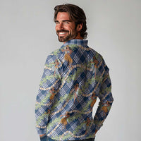 Navy Blue Palaka Hula Girls Seamless Hawaii Aloha Long Sleeve Polo Shirt - Polynesian Pride