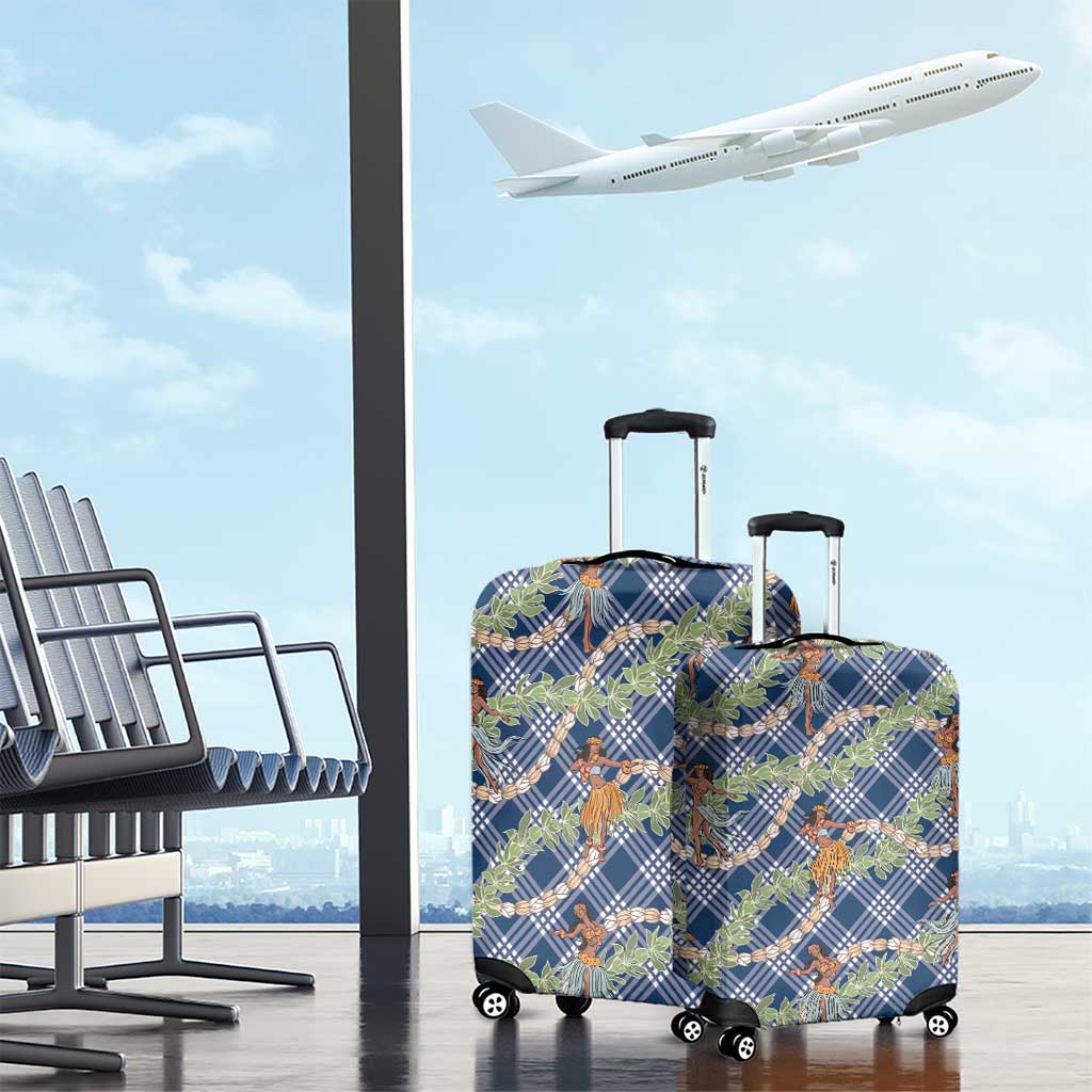 Navy Blue Palaka Hula Girls Seamless Hawaii Aloha Luggage Cover - Polynesian Pride