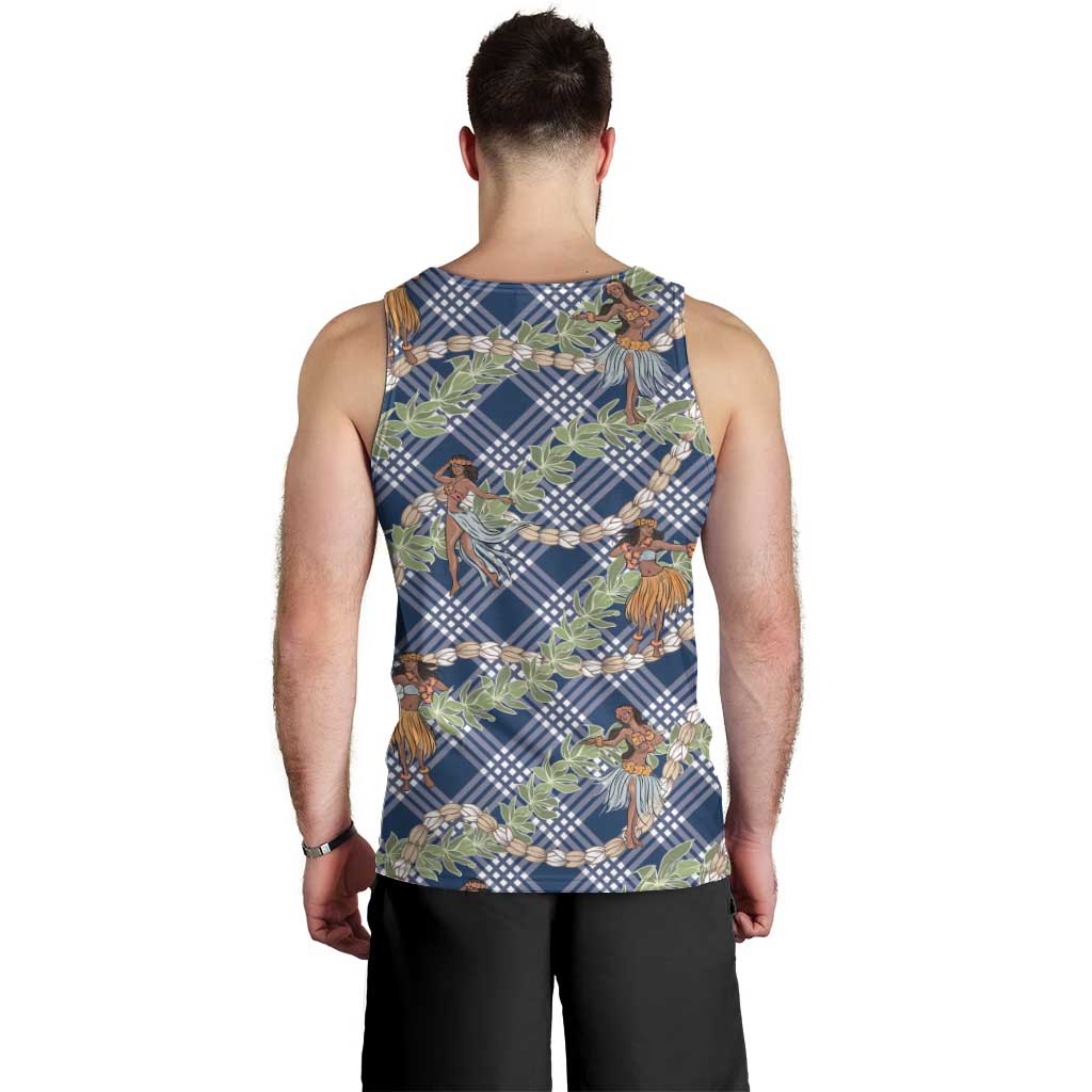 Navy Blue Palaka Hula Girls Seamless Hawaii Aloha Men Tank Top LT7 - Polynesian Pride