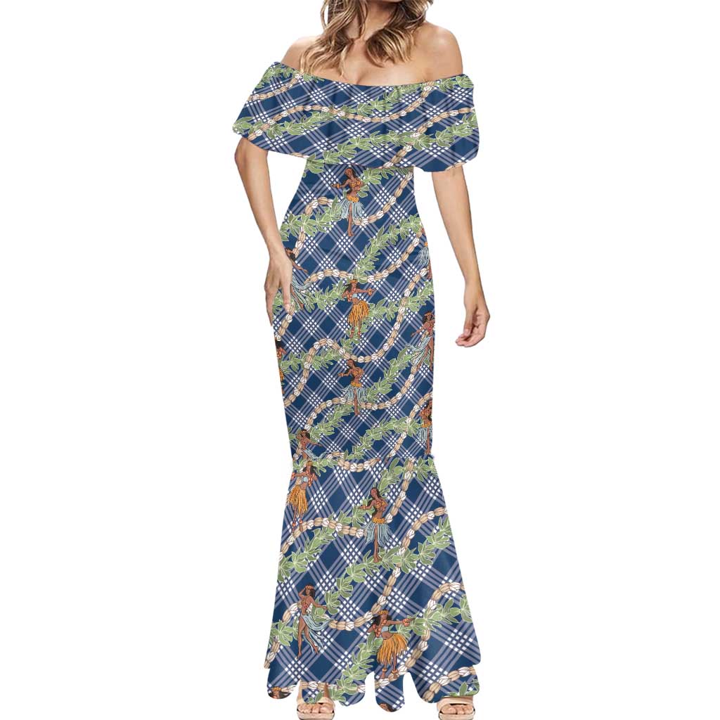 Navy Blue Palaka Hula Girls Seamless Hawaii Aloha Mermaid Dress - Polynesian Pride