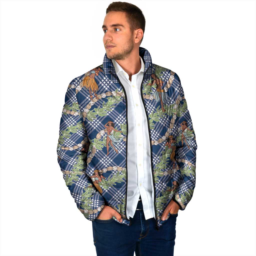 Navy Blue Palaka Hula Girls Seamless Hawaii Aloha Padded Jacket - Polynesian Pride