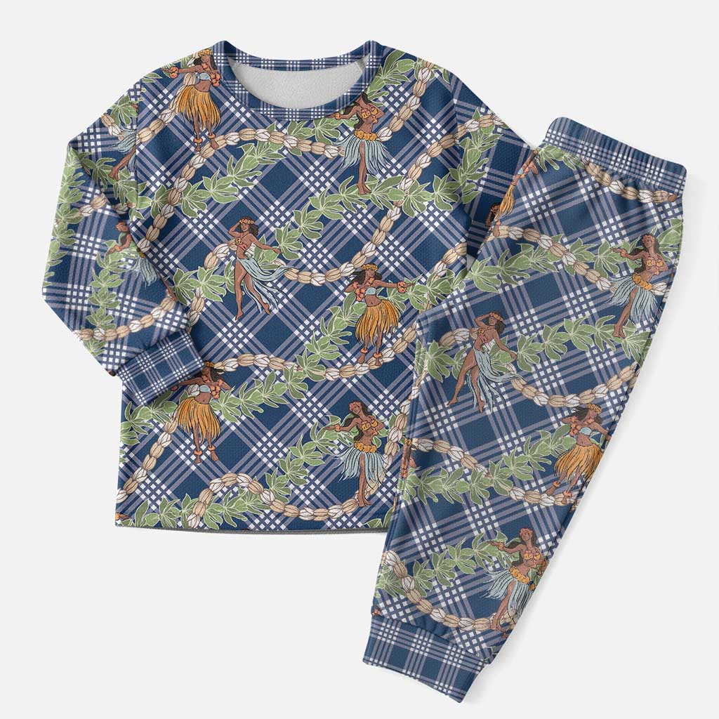 Navy Blue Palaka Hula Girls Seamless Hawaii Aloha Christmas Pajama Set LT7 Men Navy Blue - Polynesian Pride