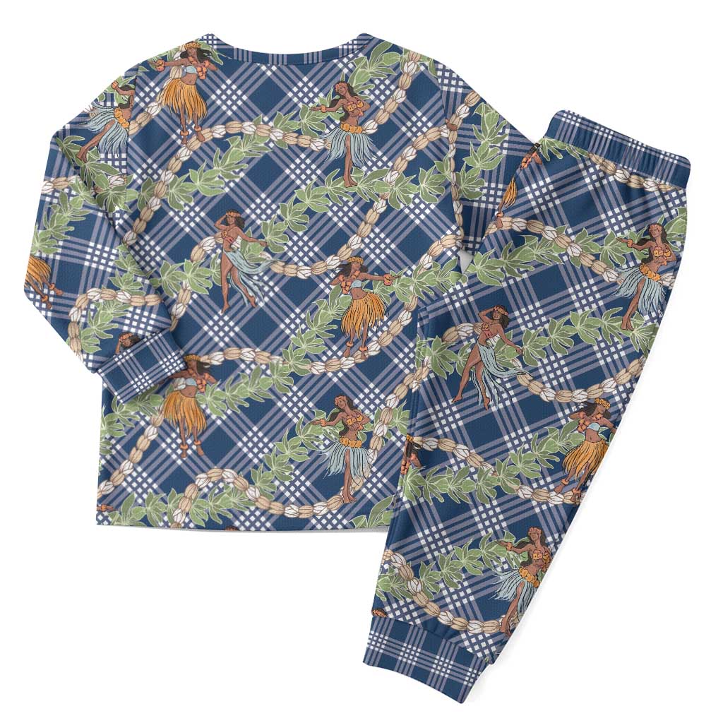 Navy Blue Palaka Hula Girls Seamless Hawaii Aloha Christmas Pajama Set LT7 - Polynesian Pride