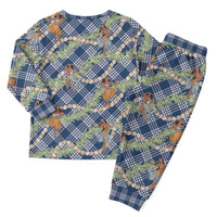 Navy Blue Palaka Hula Girls Seamless Hawaii Aloha Christmas Pajama Set LT7 - Polynesian Pride
