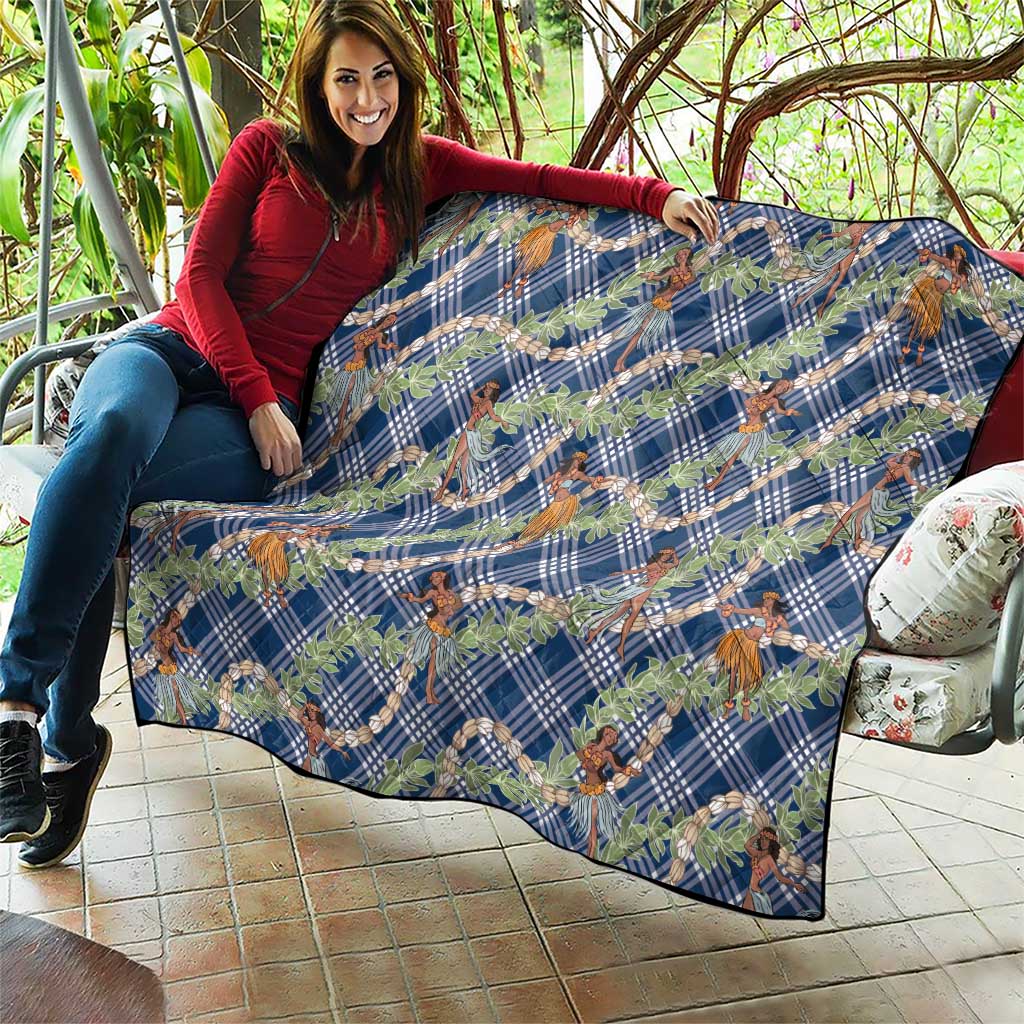 Navy Blue Palaka Hula Girls Seamless Hawaii Aloha Quilt - Polynesian Pride