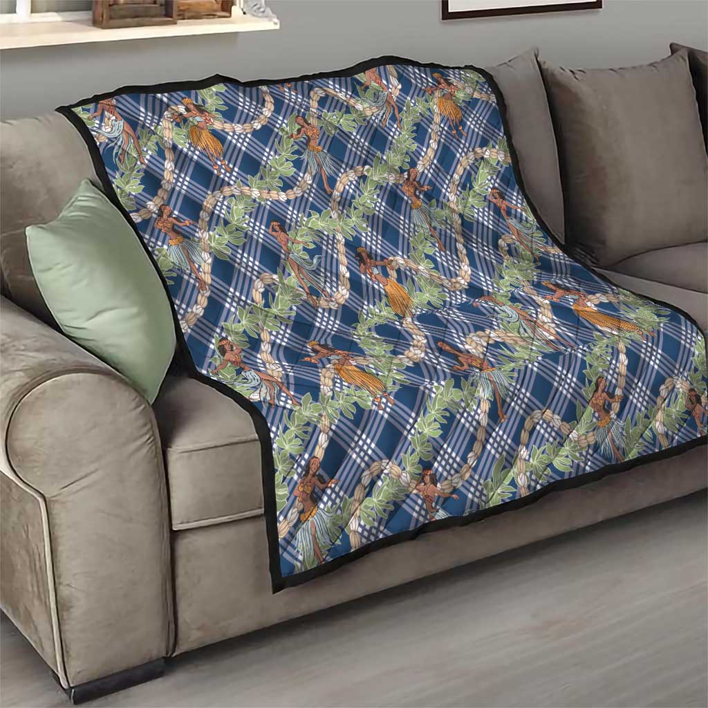 Navy Blue Palaka Hula Girls Seamless Hawaii Aloha Quilt - Polynesian Pride