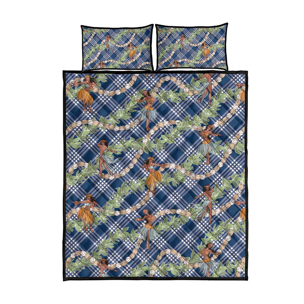 Navy Blue Palaka Hula Girls Seamless Hawaii Aloha Quilt Bed Set LT7 - Polynesian Pride