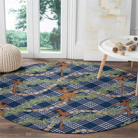 Navy Blue Palaka Hula Girls Seamless Hawaii Aloha Round Carpet - Polynesian Pride