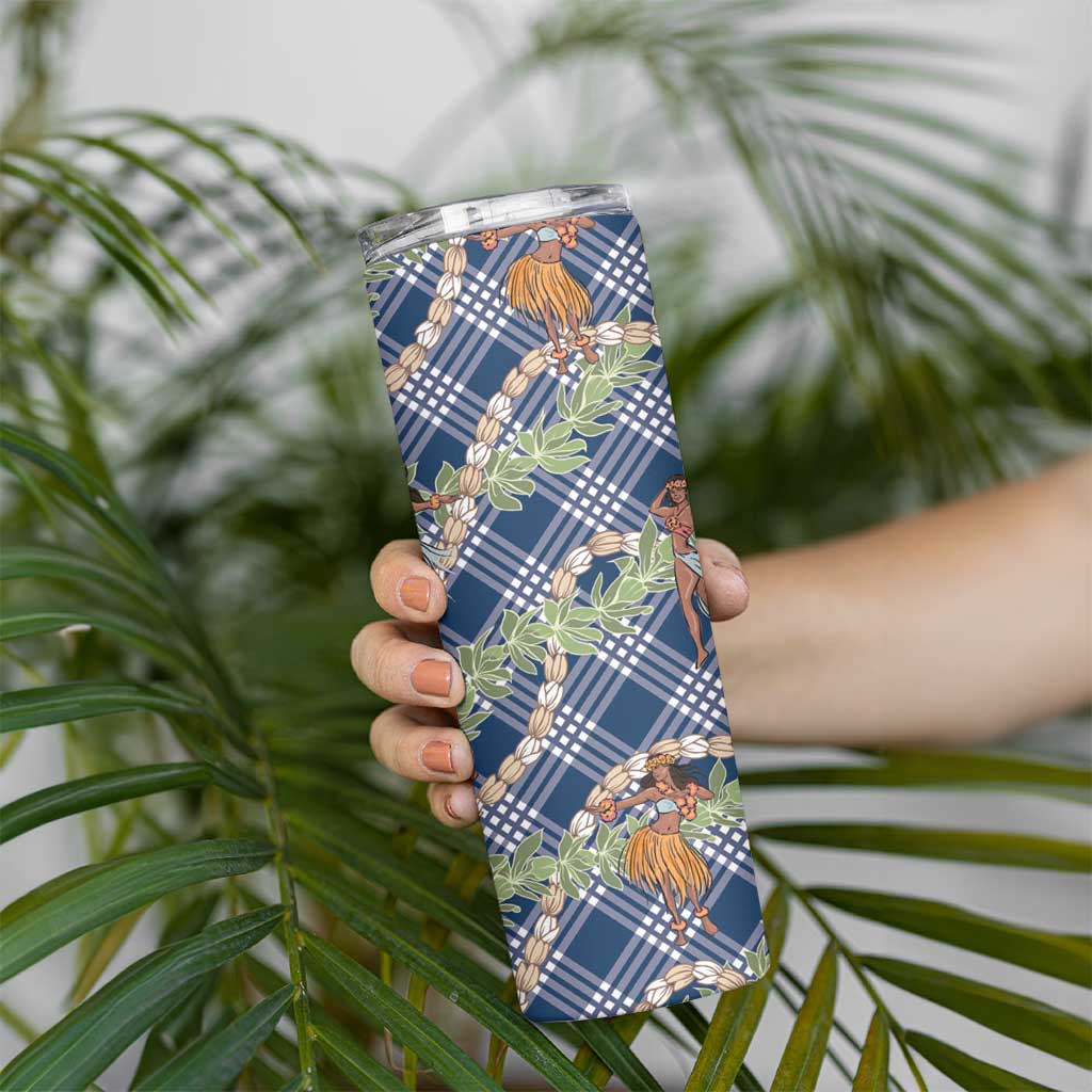 Navy Blue Palaka Hula Girls Seamless Hawaii Aloha Skinny Tumbler - Polynesian Pride