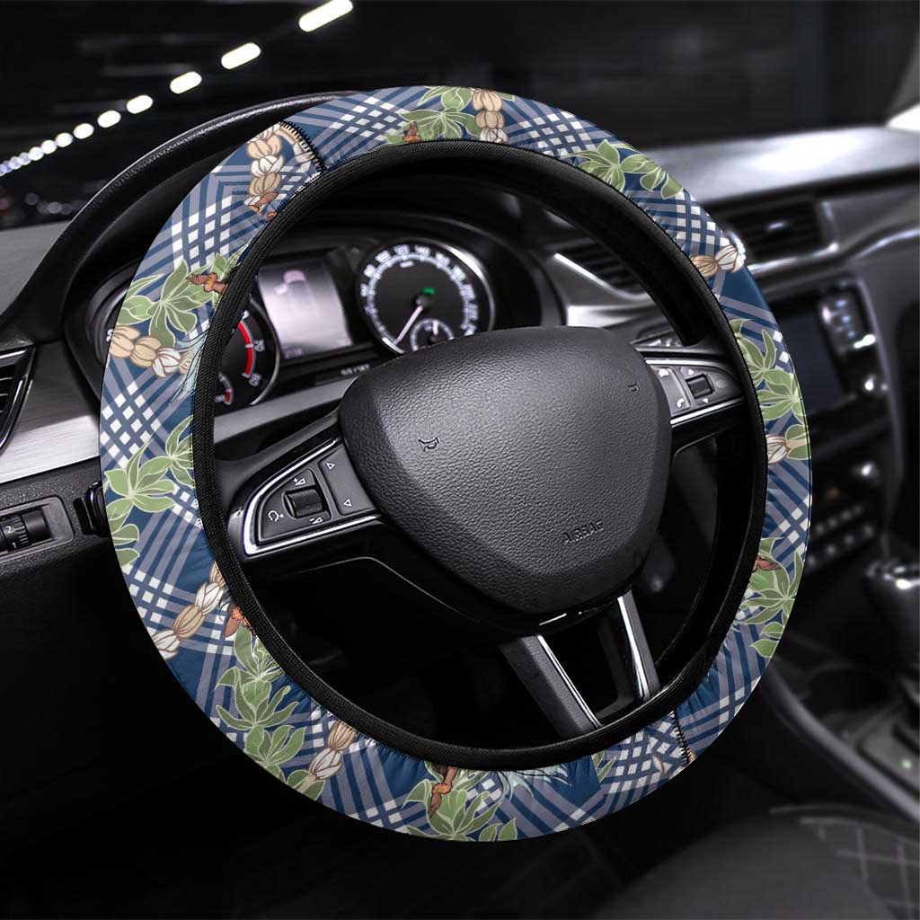 Navy Blue Palaka Hula Girls Seamless Hawaii Aloha Steering Wheel Cover LT7 Universal Fit Navy Blue - Polynesian Pride