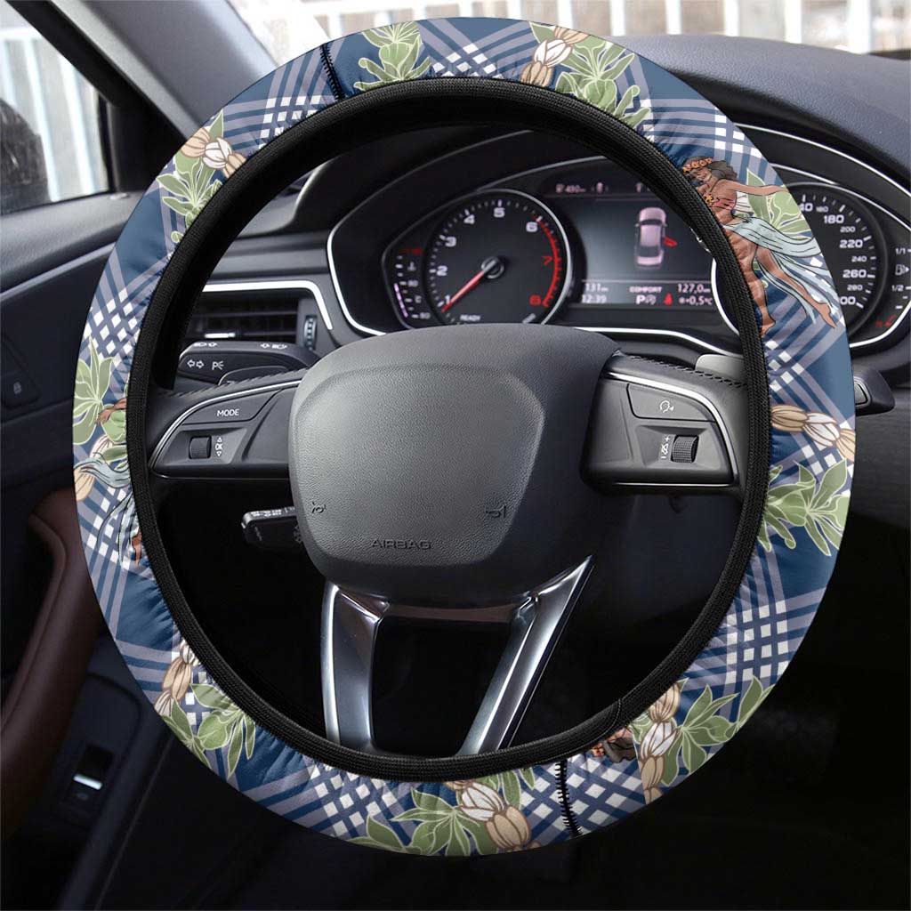 Navy Blue Palaka Hula Girls Seamless Hawaii Aloha Steering Wheel Cover LT7 - Polynesian Pride
