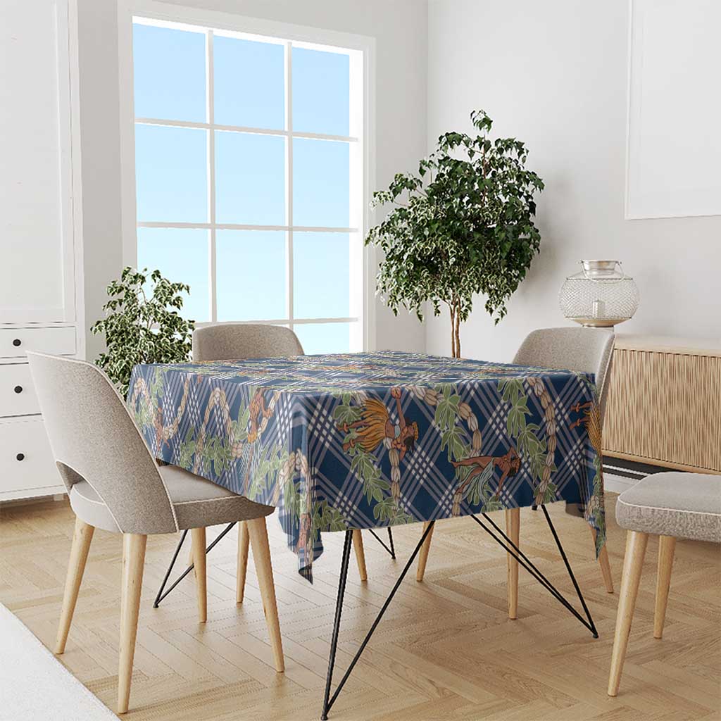 Navy Blue Palaka Hula Girls Seamless Hawaii Aloha Tablecloth - Polynesian Pride