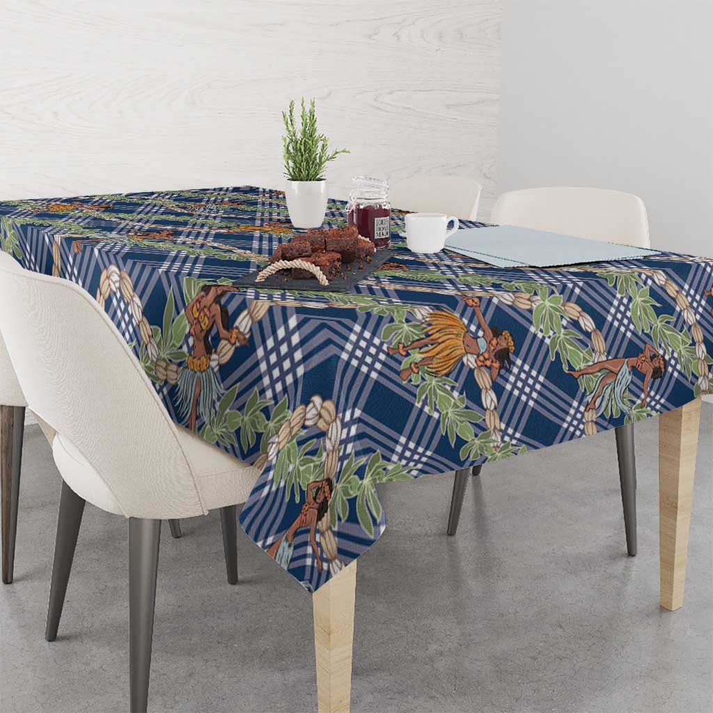 Navy Blue Palaka Hula Girls Seamless Hawaii Aloha Tablecloth - Polynesian Pride