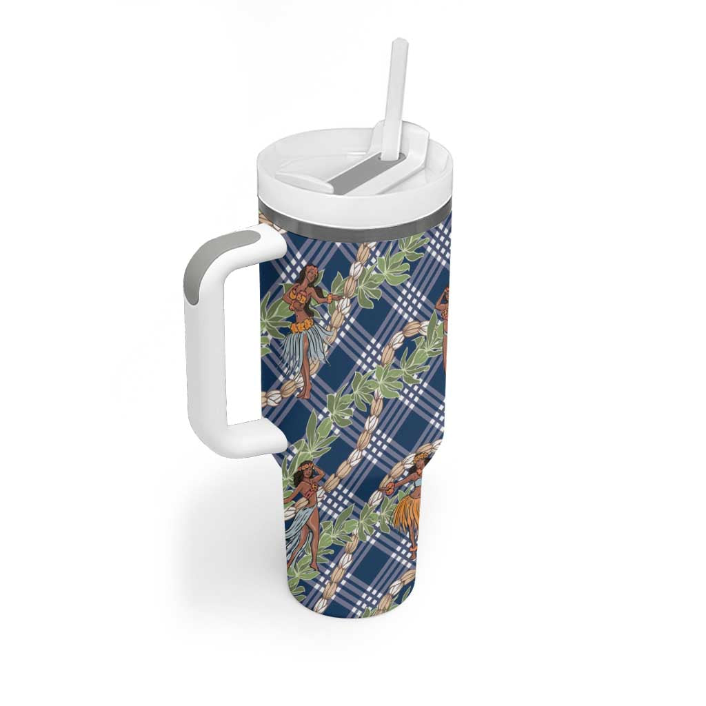 Navy Blue Palaka Hula Girls Seamless Hawaii Aloha Tumbler With Handle LT7 - Polynesian Pride