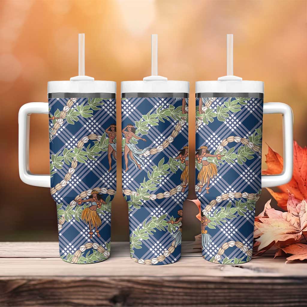 Navy Blue Palaka Hula Girls Seamless Hawaii Aloha Tumbler With Handle LT7 - Polynesian Pride