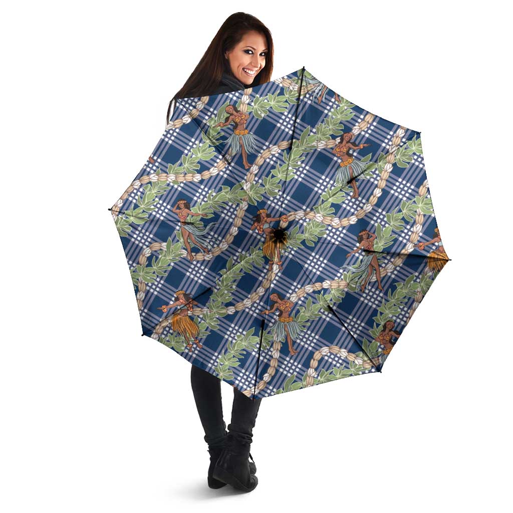 Navy Blue Palaka Hula Girls Seamless Hawaii Aloha Umbrella - Polynesian Pride