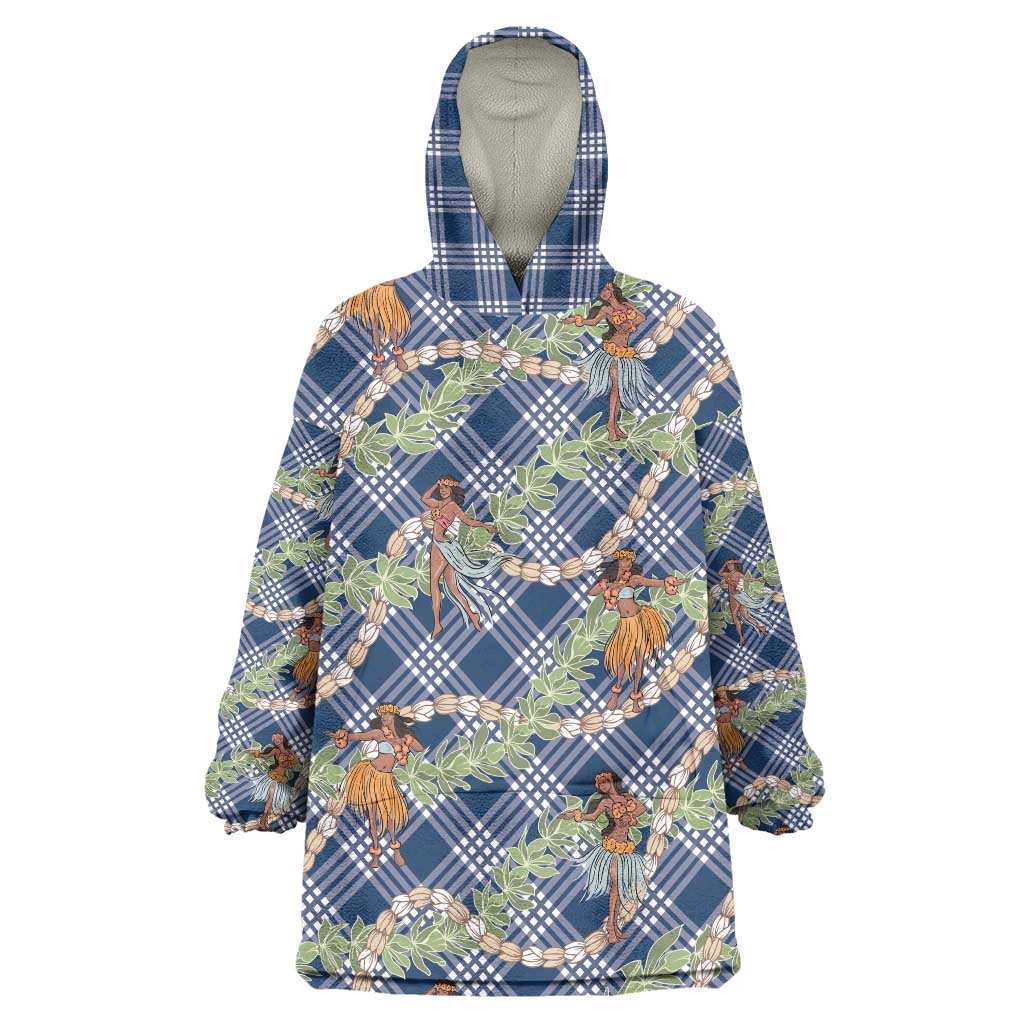 Navy Blue Palaka Hula Girls Seamless Hawaii Aloha Wearable Blanket Hoodie - Polynesian Pride