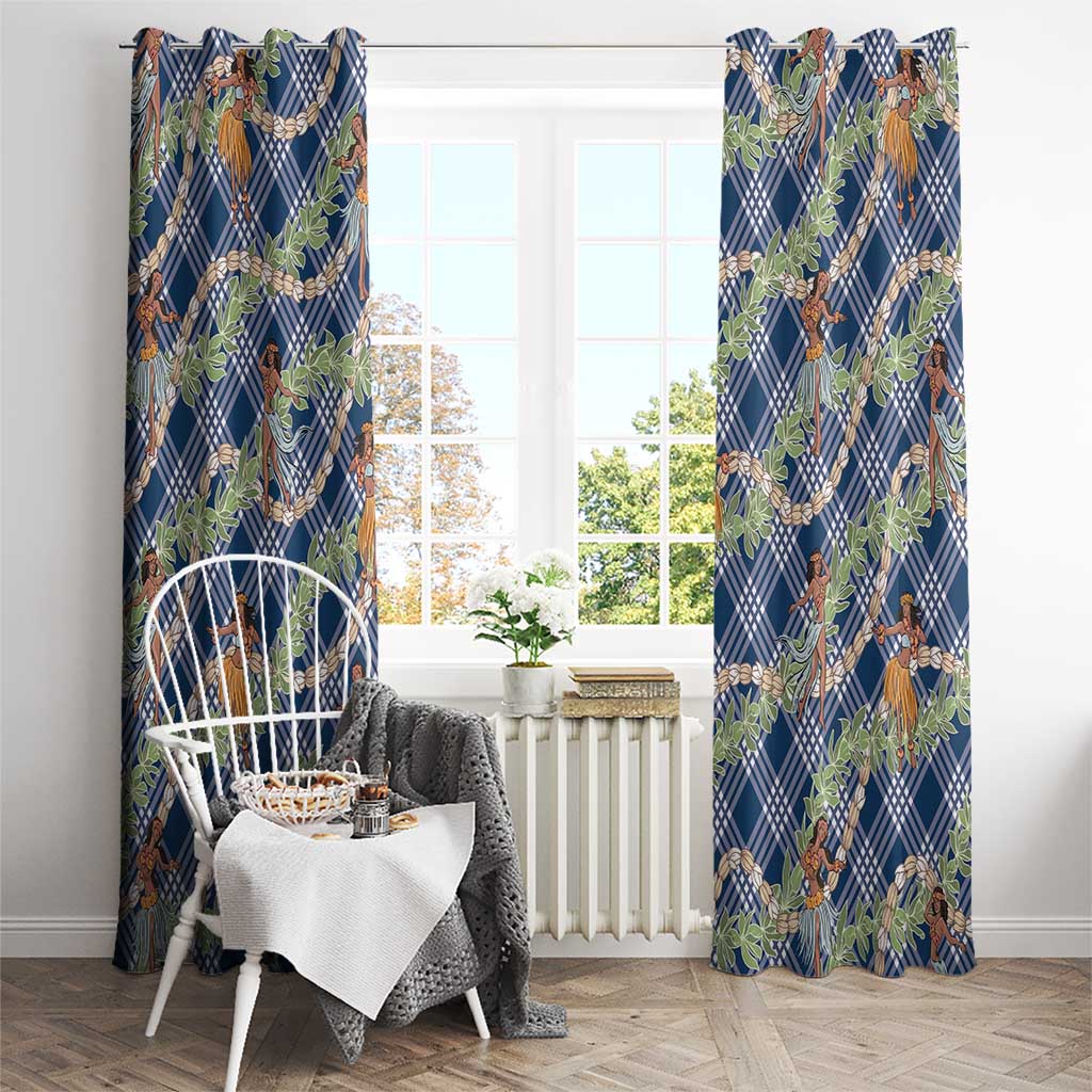 Navy Blue Palaka Hula Girls Seamless Hawaii Aloha Window Curtain - Polynesian Pride
