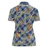 Navy Blue Palaka Hula Girls Seamless Hawaii Aloha Women Polo Shirt - Polynesian Pride