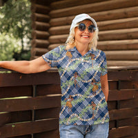 Navy Blue Palaka Hula Girls Seamless Hawaii Aloha Women Polo Shirt - Polynesian Pride
