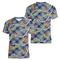 Navy Blue Palaka Hula Girls Seamless Hawaii Aloha Women V-Neck T-Shirt - Polynesian Pride