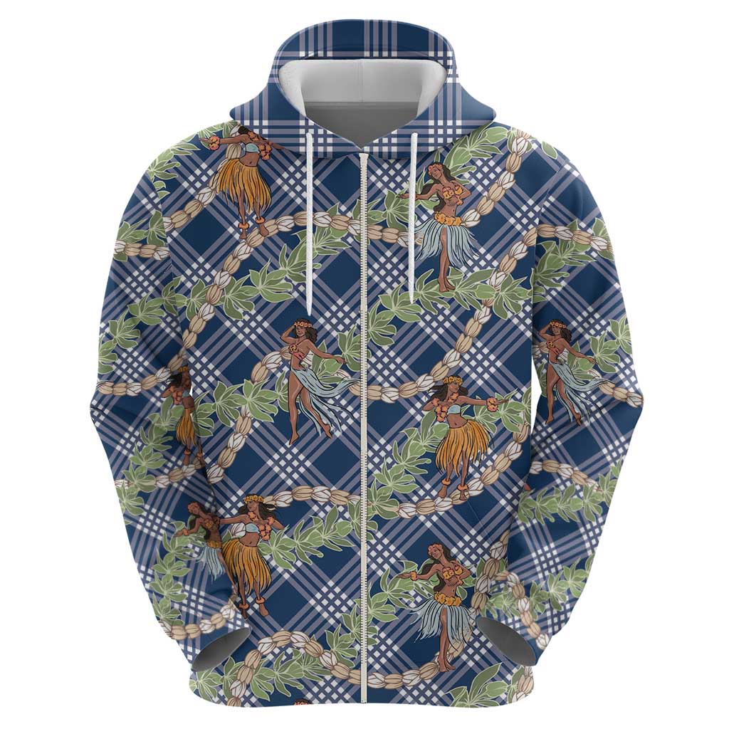 Navy Blue Palaka Hula Girls Seamless Hawaii Aloha Zip Hoodie - Polynesian Pride