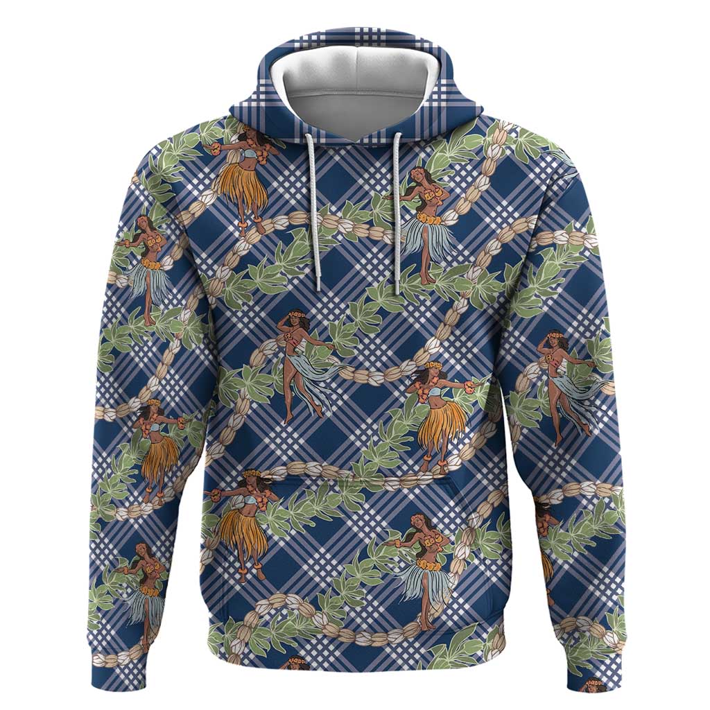 Navy Blue Palaka Hula Girls Seamless Hawaii Aloha Zip Hoodie - Polynesian Pride